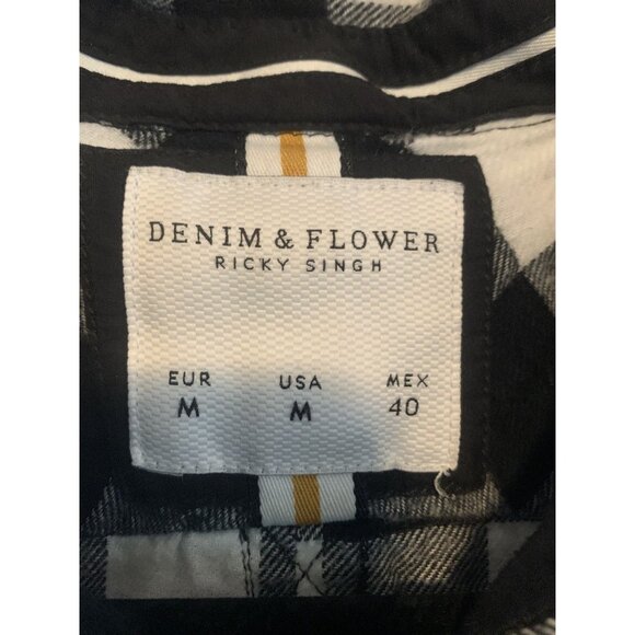 Denim & Flower Ricky Singh Men's Flannel Buffallo Black & White Size M - Picture 5 of 7